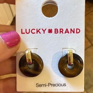 Lucky Brand Gold-Tone Huggie Earrings with Brown Donut Stones
